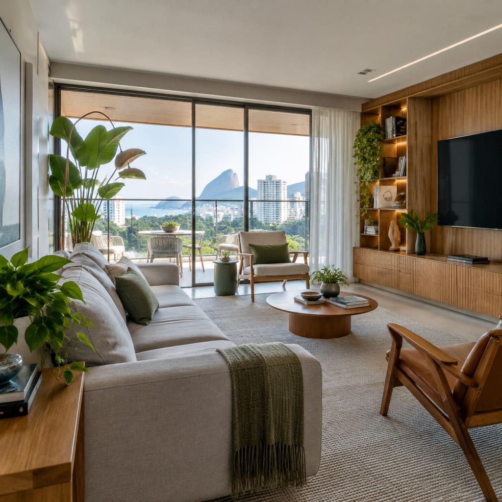 Apartamento contemporâneo com sala integrada e luz natural